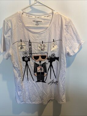 Karl Lagerfeld White Tee with Black & Tan Photographer Graphic